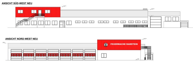 Skizzen der neuen Ansicht der Feuerwache